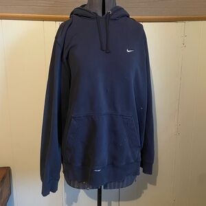 Nike fleece pull over hoodie, navy, very worn
